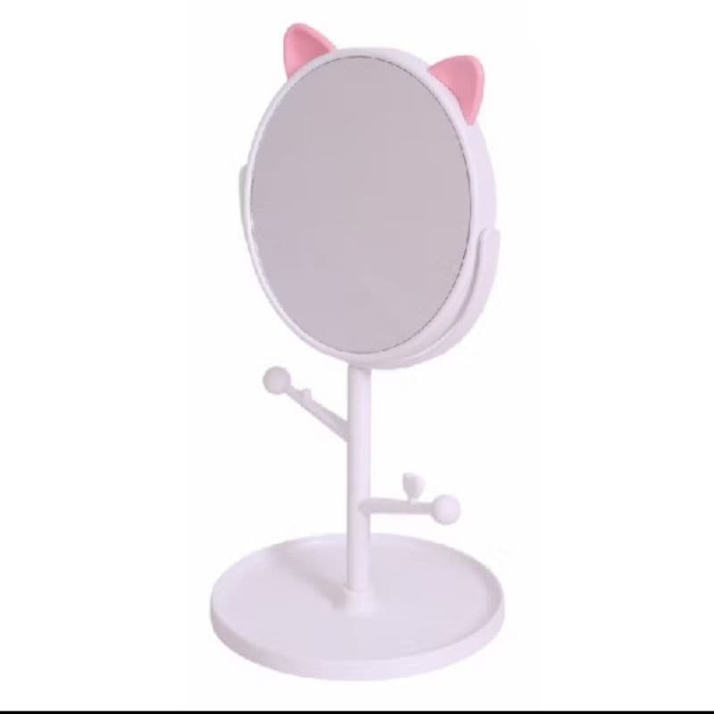 Espelho Redondo de Mesa Gatinho com Porta Joias e Maquiagem