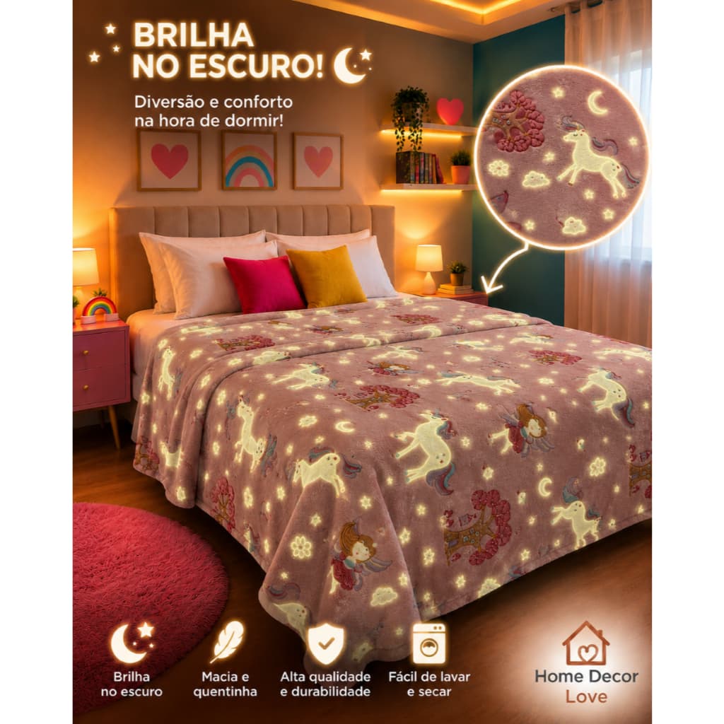Cobertor Infantil Casal 2,00x1,80Mt Brilha no Escuro