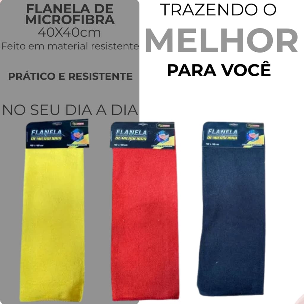 Kit 3 Panos Microfibra Em Casa Tem Polimento Automotivo Preto/Amarelo/Vermelho 30x30cm