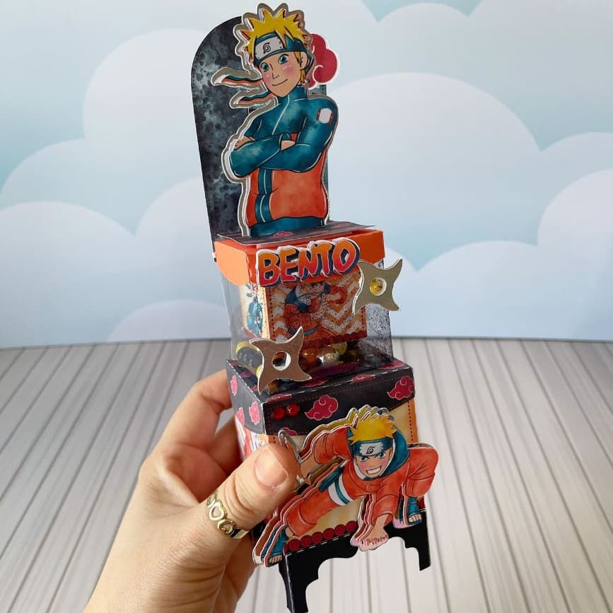 ✨ Caixa Cenário Dupla Luxo - Naruto, Aquarela, Anime - Papelaria Personalizada - Lembrancinha de Festa