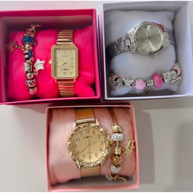 Kit Com 5 Relógios Femininos Barato+Pulseira+Caixa Atacado Revenda