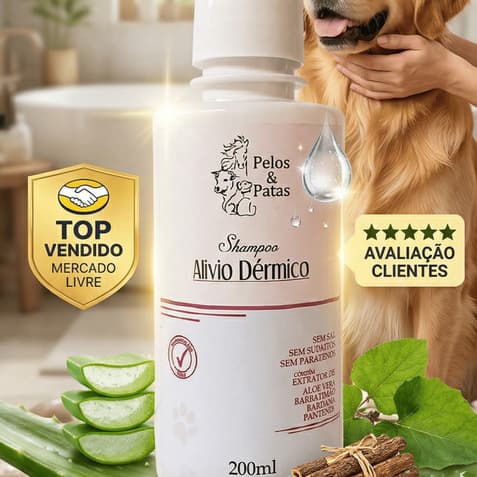 Shampoo Pet Alívio Dérmico Coceira e Pele Sensível Cães Gatos Anticoceira Cheiroso Pelos e Patas