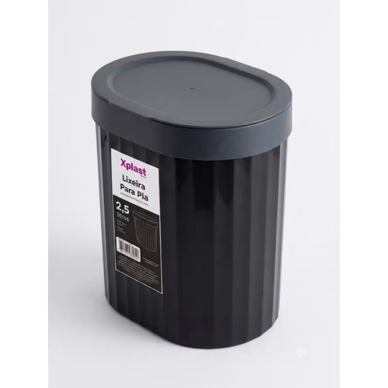 Lixeira Para Pia De Cozinha 2,5l De Plastico Xplast Tampa Resistente Organizadora De Bancada Premium