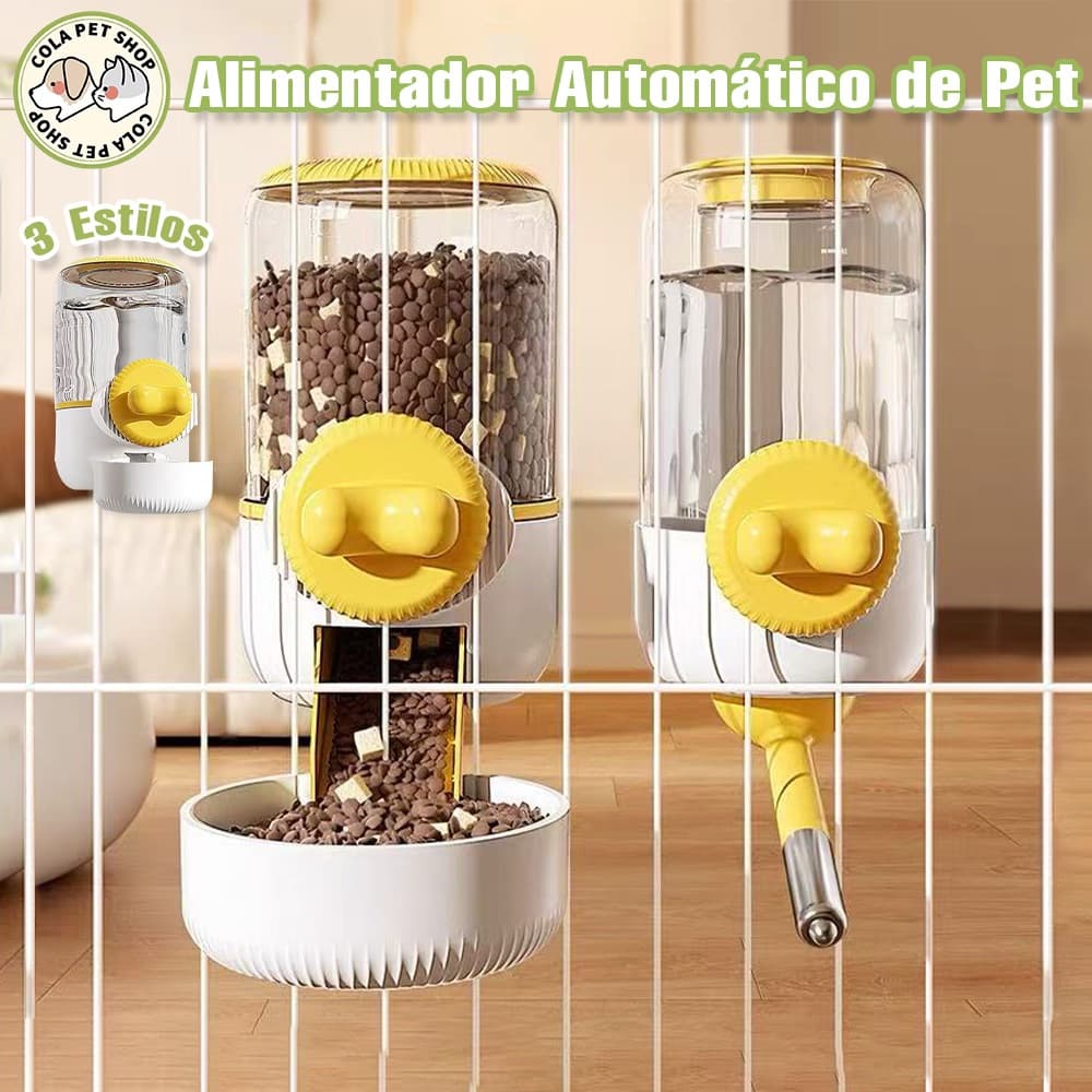 Dispenser automático de ração e água para cães e gatos, grande capacidade, bico de inox e fixação na grade