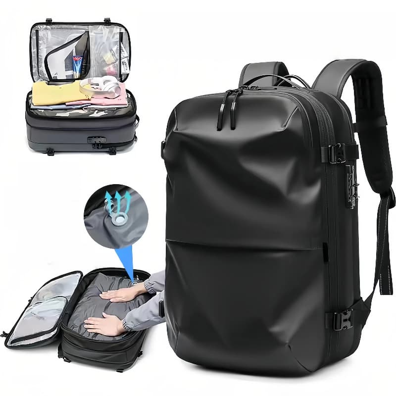 Mochila Impermeável com Compressão a Vácuo – Notebook 17", TSA Cadeado com Senha, 49x32cm