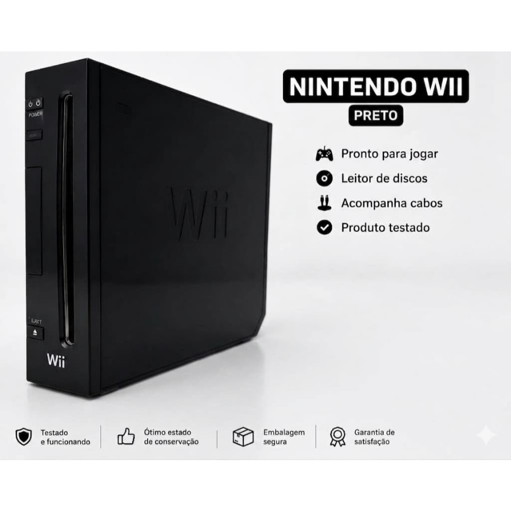 Nintendo wii mais cabo de imagem original + fonte bi-volt/sem acessorios console testado e revisado