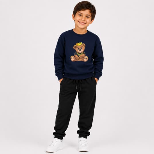 Agasalho Duas Peças Calça e Blusa Conjunto Infantil Premium Várias Cores Estampa Streetwear Ursinho Coroa Descolado