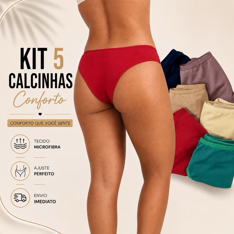 Kit 5 Calcinhas Feminina Adulto Calcinha Tanga Conforto Forro 100% Algodão
