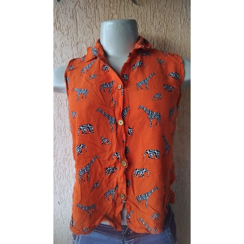 BRECHO Blusa Regata Camisete Curta Estampa Animal P