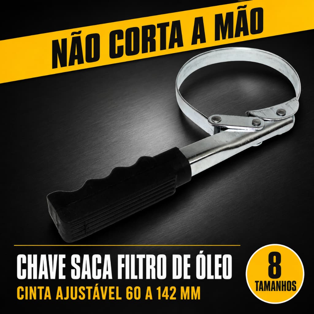 Chave Saca Filtro de Óleo Cinta Ajustável Universal 60 a 142mm Corrente 480mm Carro Moto Fiat Fire