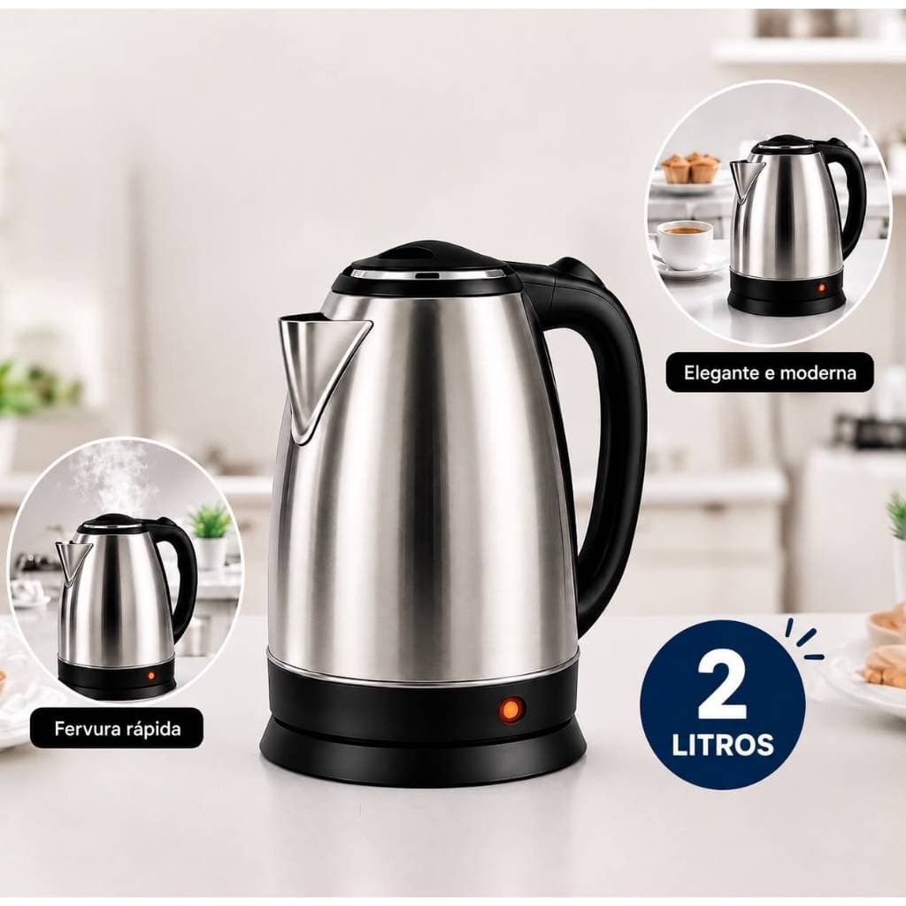 Chaleira Eletrica Inox 2 Litros Desligamento Automatico 110w 220w