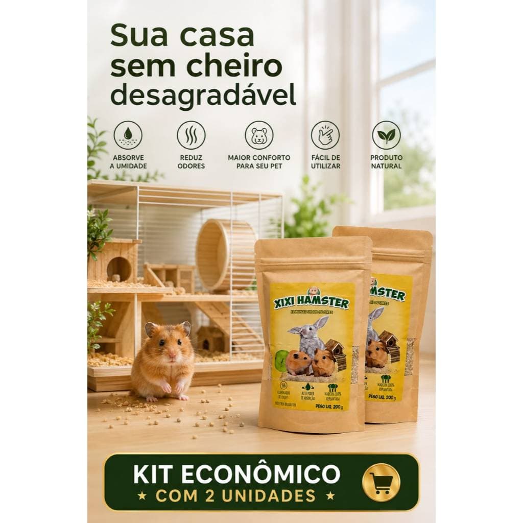 Eliminador de Mal Cheiro Xixi Hamster 200g Pó Higiênico Absorvente para Gaiolas de Coelho Porquinho da Índia Chinchila