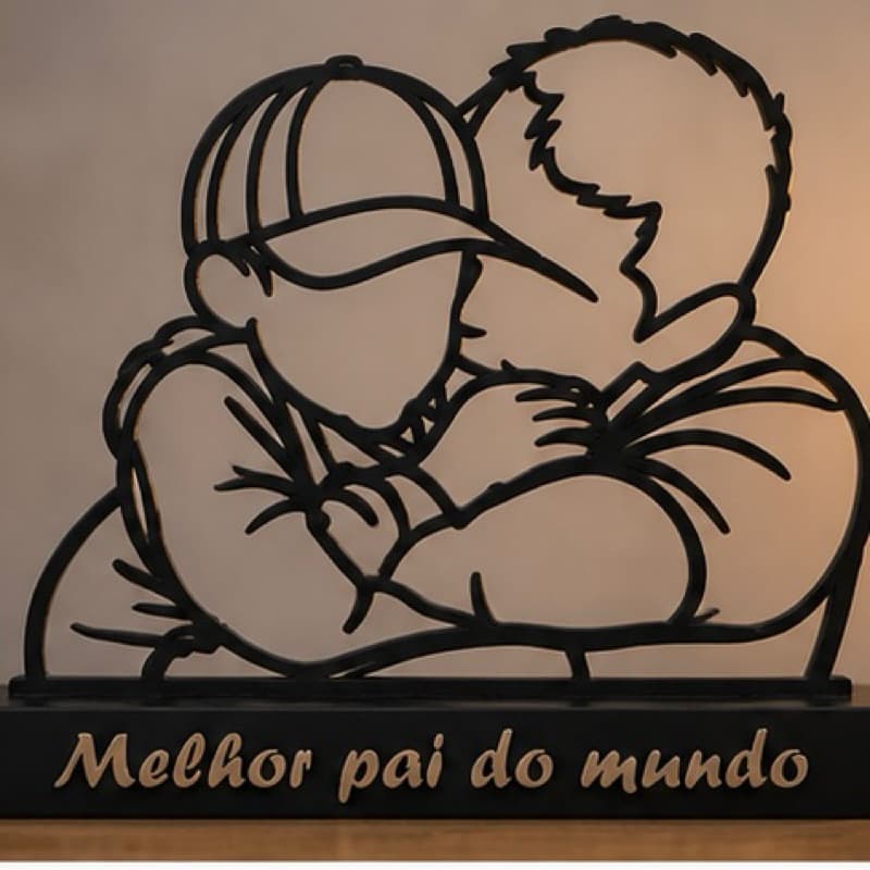 Plaquinha Decorativa “Melhor Pai do Mundo” – Silhueta Pai e Filho em Impressão 3D
