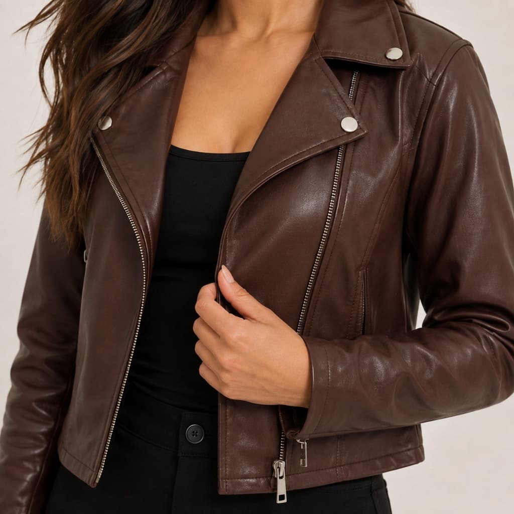 Jaqueta Feminina Couro Sintético Biker Motoqueira com Zíper Inverno