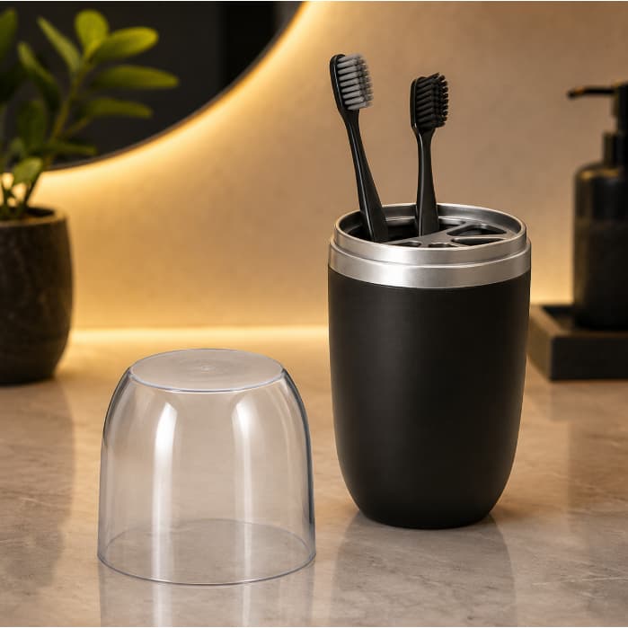 Porta Escovas de Dente e Pasta com Tampa Transparente para Pia Banheiro Lavabo 500ml