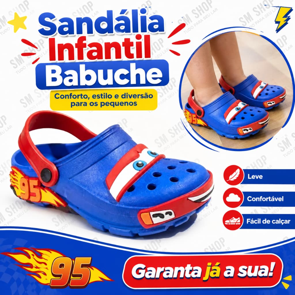 Babuche Infantil Carros Masculino Confortável Com Solado Antiderrapante Leve Divertido Envio Rápido