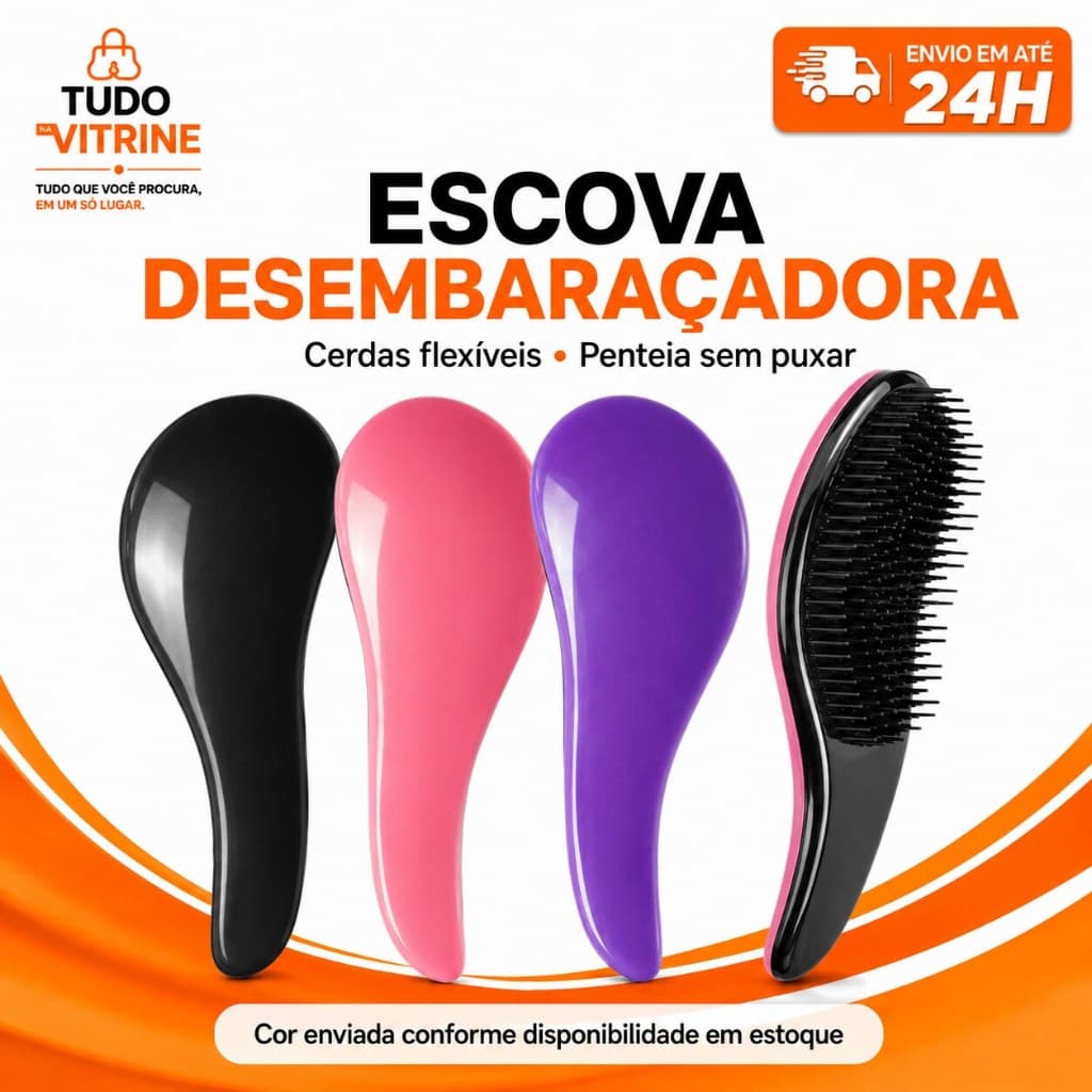 Escova Desembaraçadora de Cabelo com Cerdas Flexíveis para Seco e Molhado