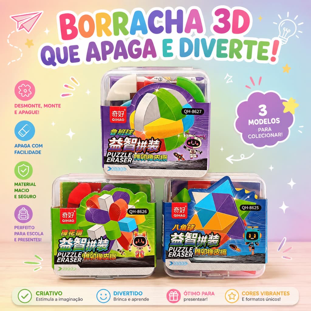 Borracha Quebra-Cabeça 3D Montável | Puzzle Eraser Kawaii