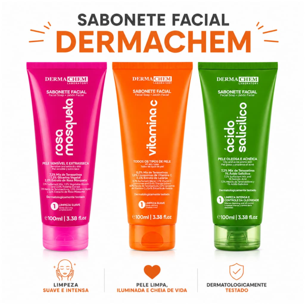 Sabonete Facial Dermachem 100ml  Limpeza Suave ou Intensa