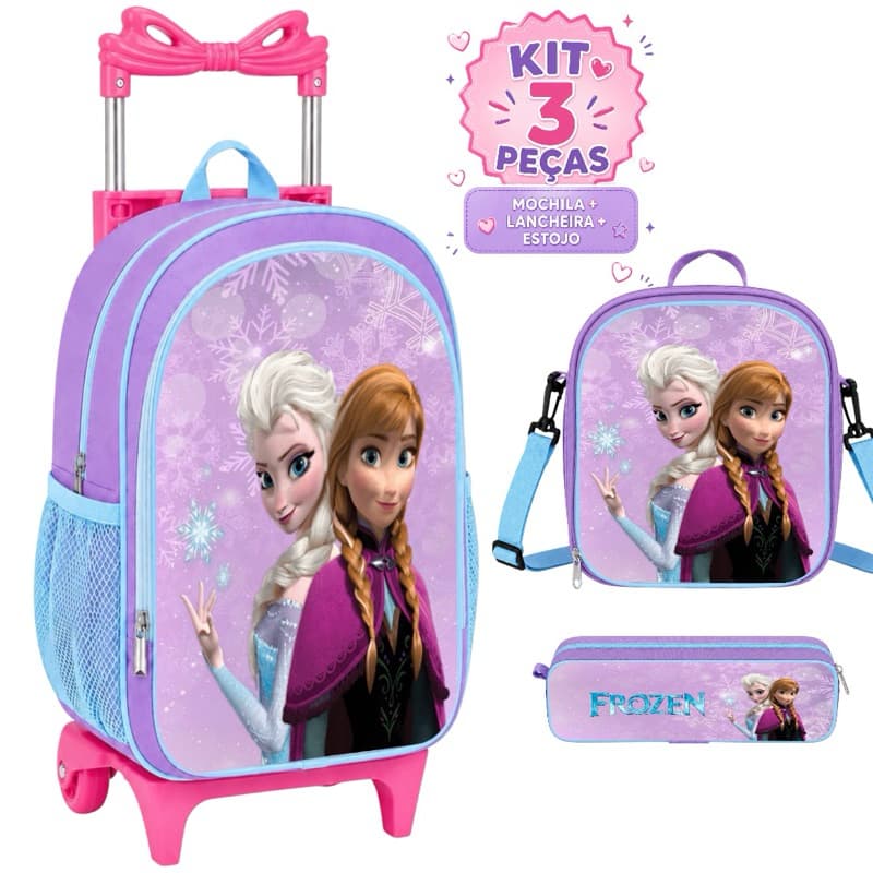 Kit Escolar Rodinha Frozen Lancheira Térmica + Estojo Mochila forro Interno