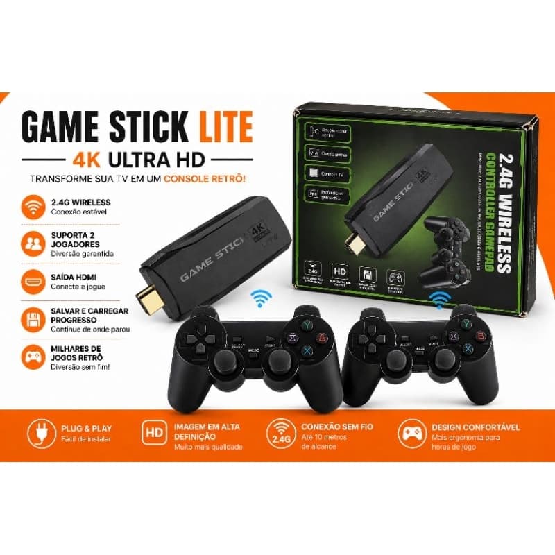 Game Stick Lite 4K + 2 Controles Sem Fio | Diversão Garantida! mais de 10 mil jogos