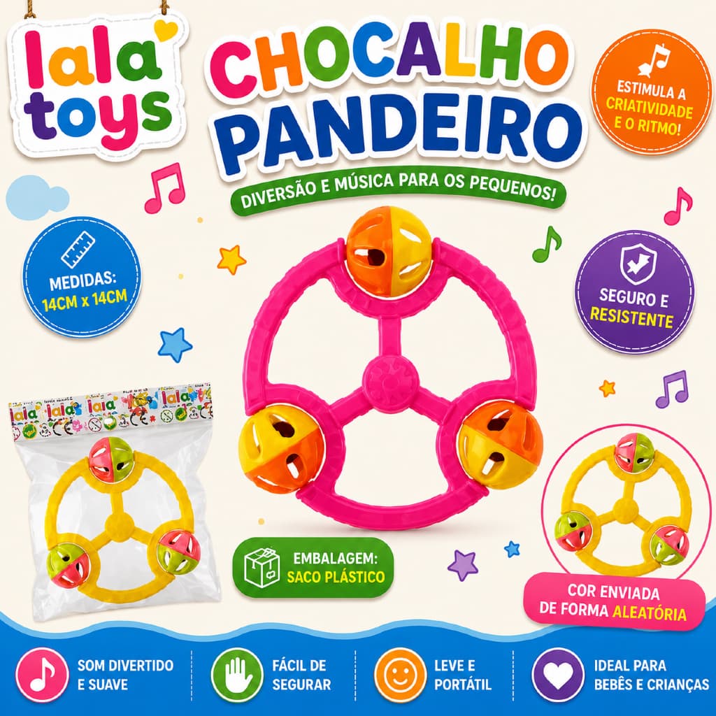Pandeiro Chocalho Baby Brinquedo colorido Infantil P/ Bebe Criança