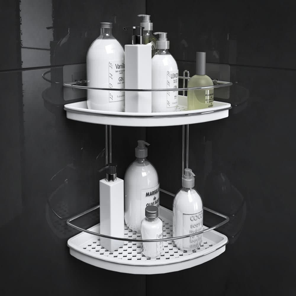 Porta Shampoo de Canto 2 Andares Organizador para Banheiro Branco
