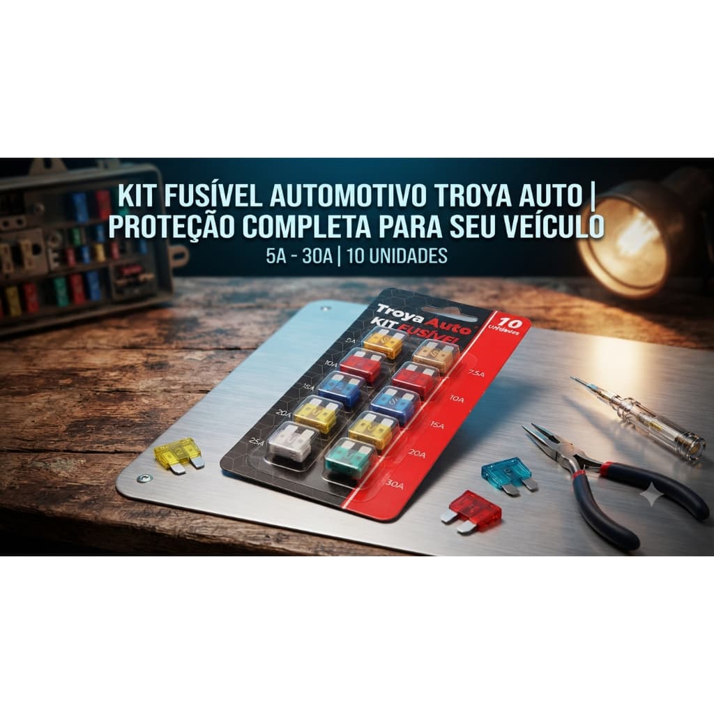 Kit Fusível Automotivo Lâmina Troya Auto 5A a 30A - Opções de 10, 20, 30, 50 e 100 Unidades