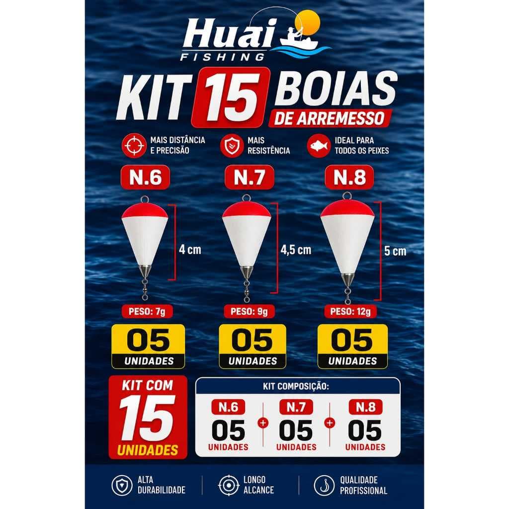 BOIA PARA PESCA ARREMESSO KIT 15 UND N6/7/8  (05- CADA TAMANHO)