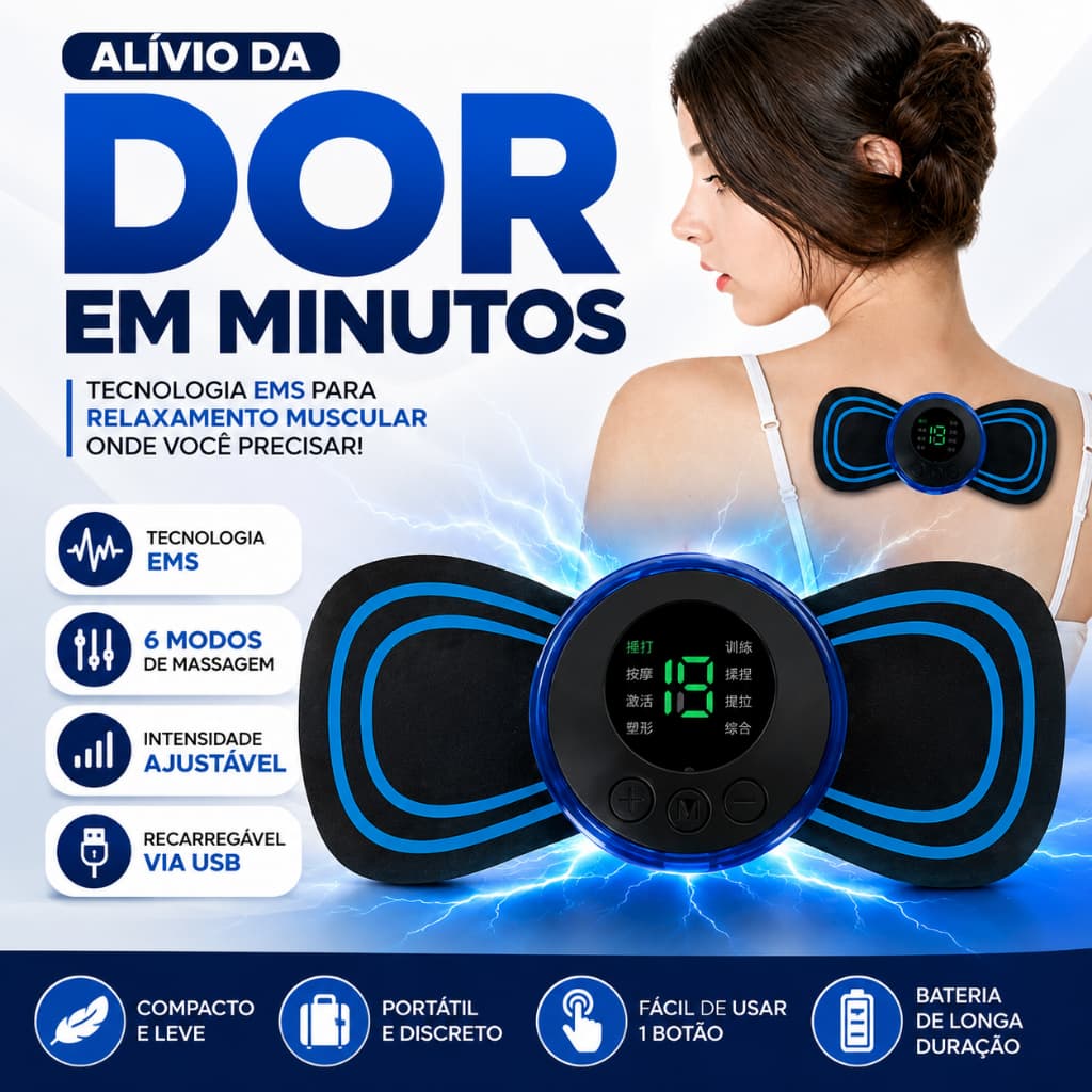 Massageador EMS Recarregável Portátil Elétrico Para Pescoço Costas Ombros Alívio de Dores USB