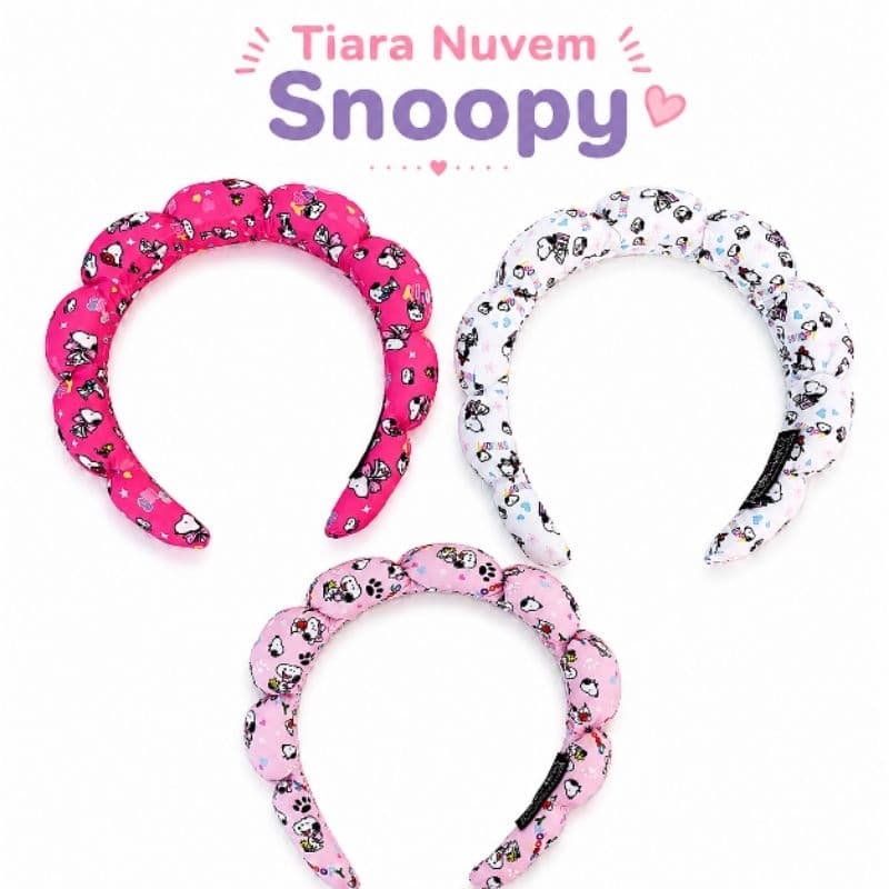 Tiara Nuvem Snoopy Acolchoada Infantil Feminina Faixa de Cabelo Confortável Personagem Estampada