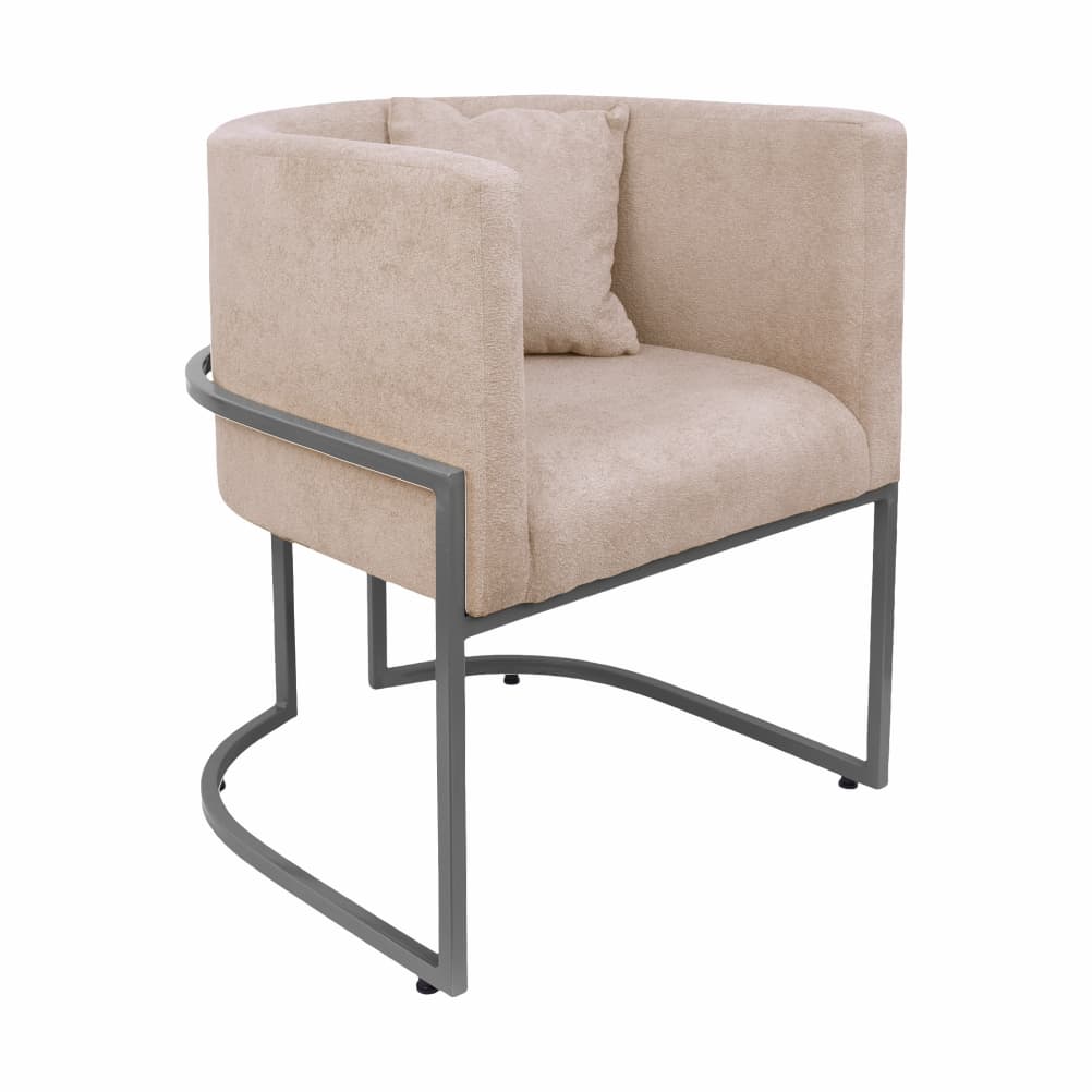 Poltrona tecido boucle felpudo e macio, base rosê, confortável, elegante, quarto, closet