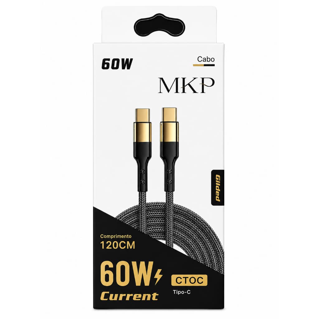 Cabo USB-C para USB-C MKP 60W Turbo Power Delivery 1,2m Nylon Trançado