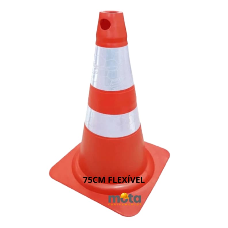 Cone Sinalização Refletivo Flexível Emborrachado 75cm Segurança Trânsito Obras