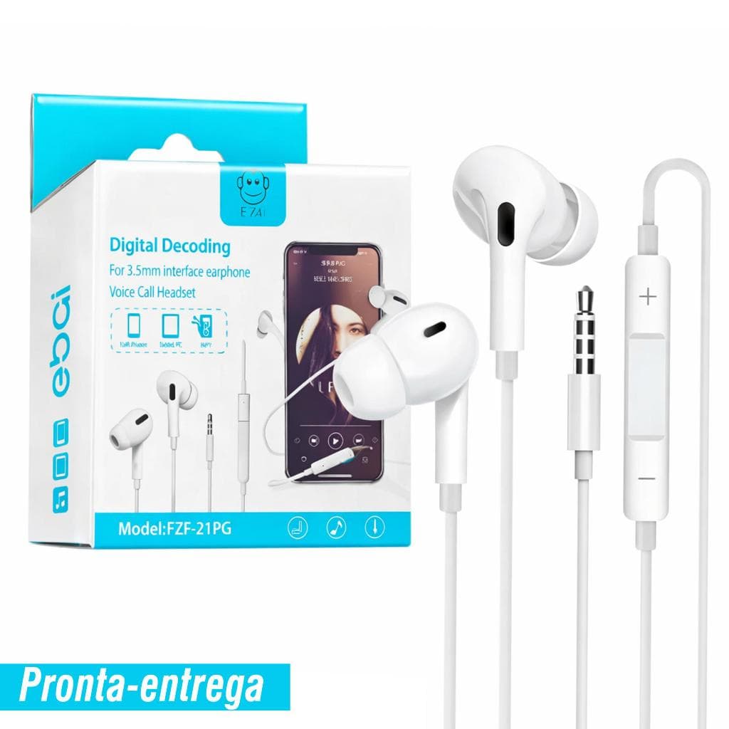 Fones de Ouvido c/ Fio 3.5mm + Controle de Mídia e Microfone HD Embutido para Videochamadas
