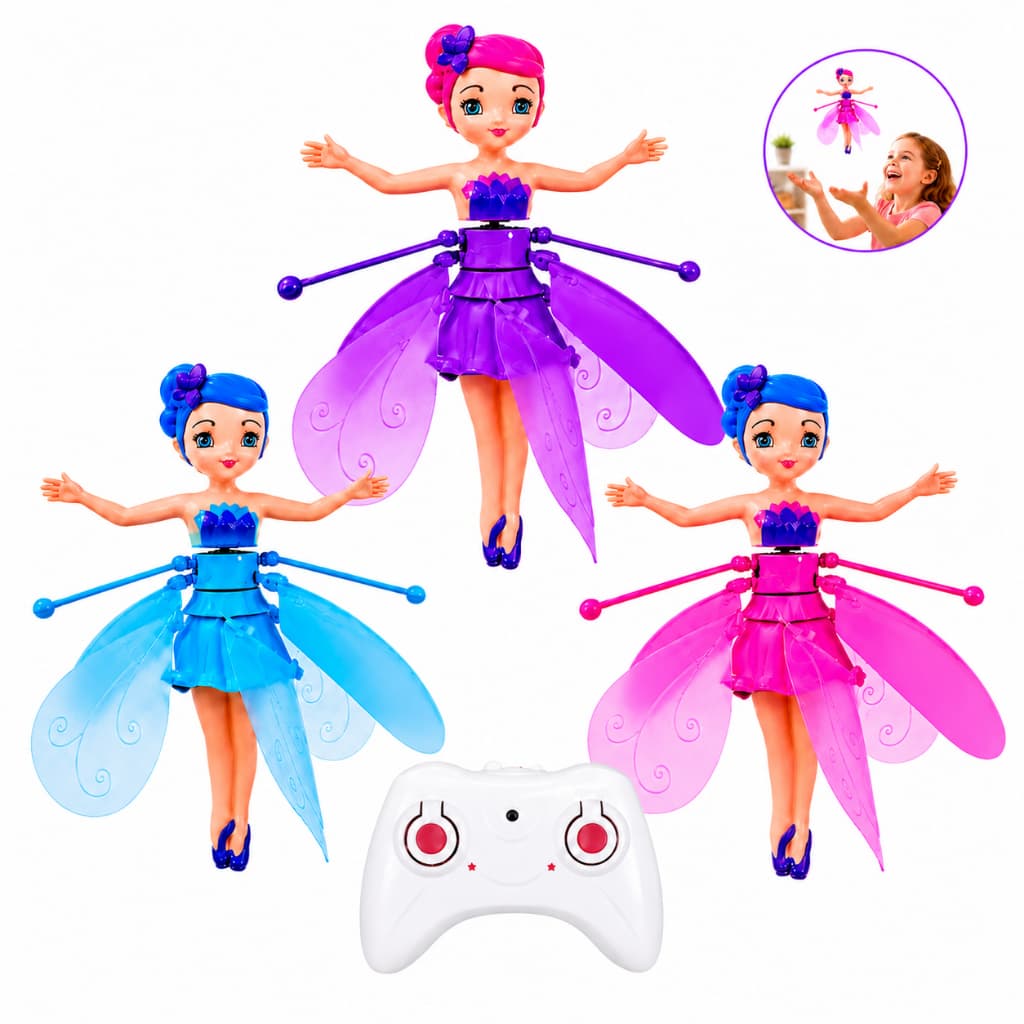 Boneca Fada Voadora com Sensor de Mão Controle Remoto Luz LED Recarregável USB Brinquedo Infantil Fadinha Mágica Meninas