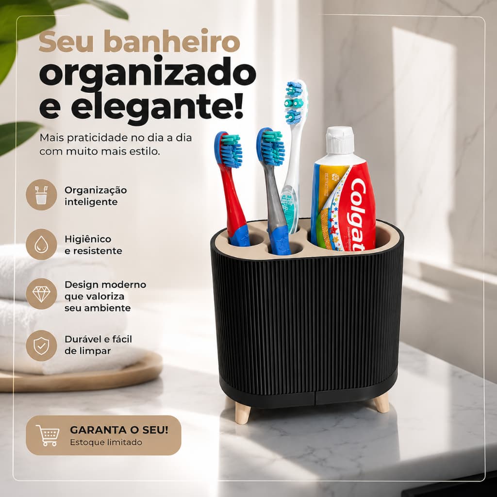 Organizador Porta Escovas e Creme Dental Premium Porta Escova de Dente para Banheiro Moderno