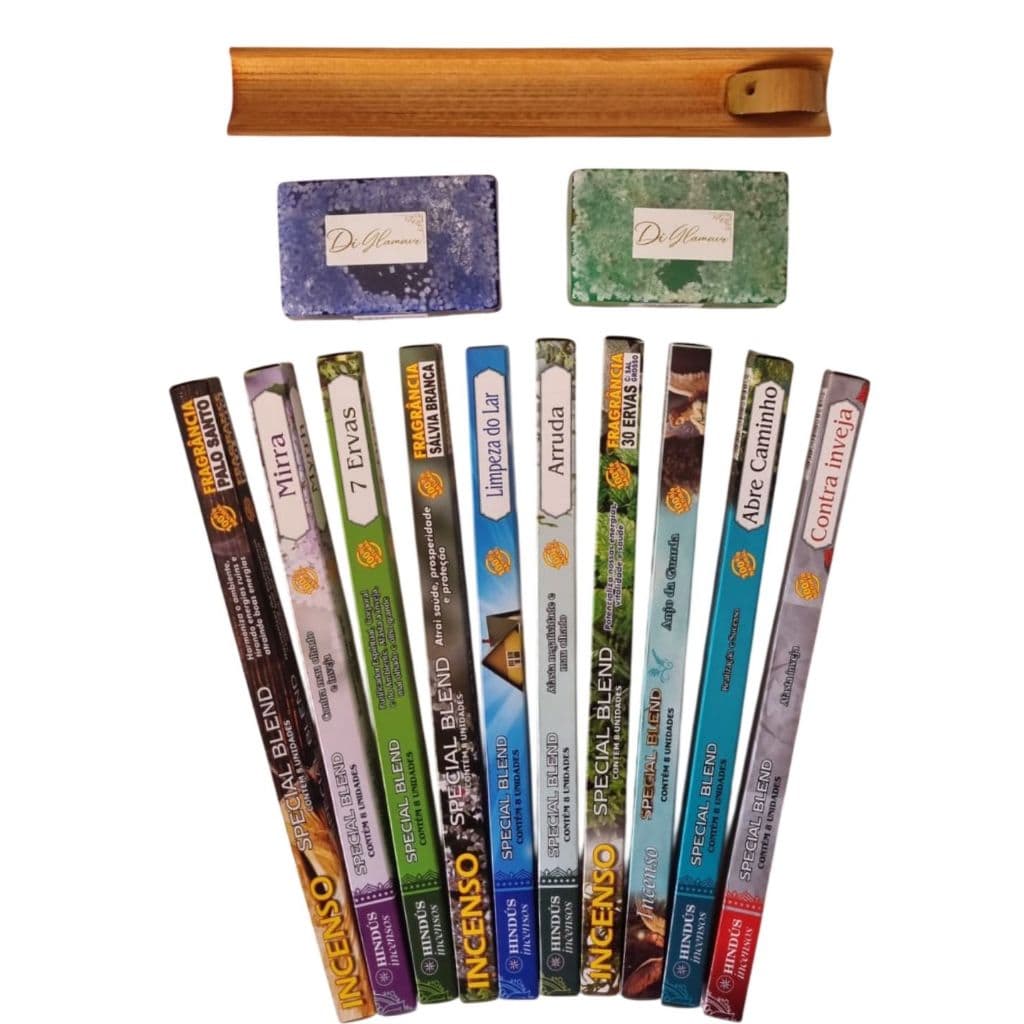 Incenso Natural Kit Proteção e Limpeza Espiritual |Anil e Arruda -2 Sabonetes com Sal Grosso + 10 Incenso + 1 Incensário