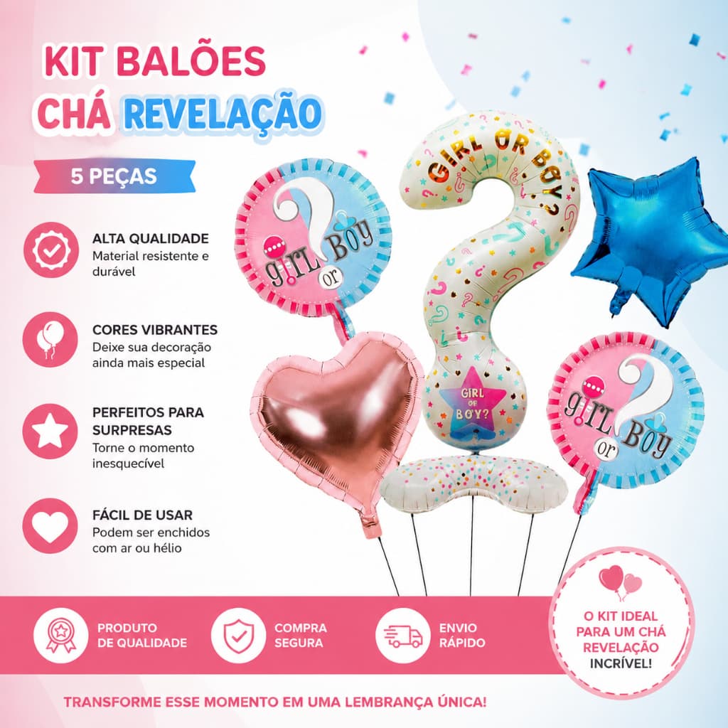 Kit Balões Metalizados Chá Revelação Menino ou Menina