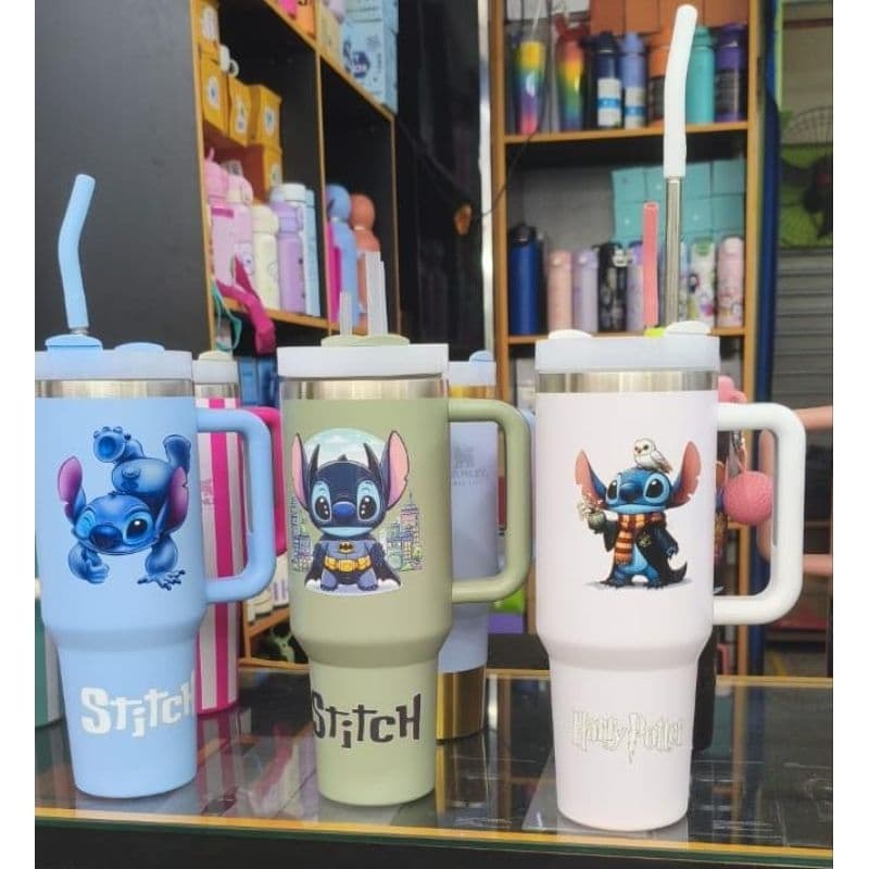 copo garrafa térmica inox Stitch Premium canudo de inox