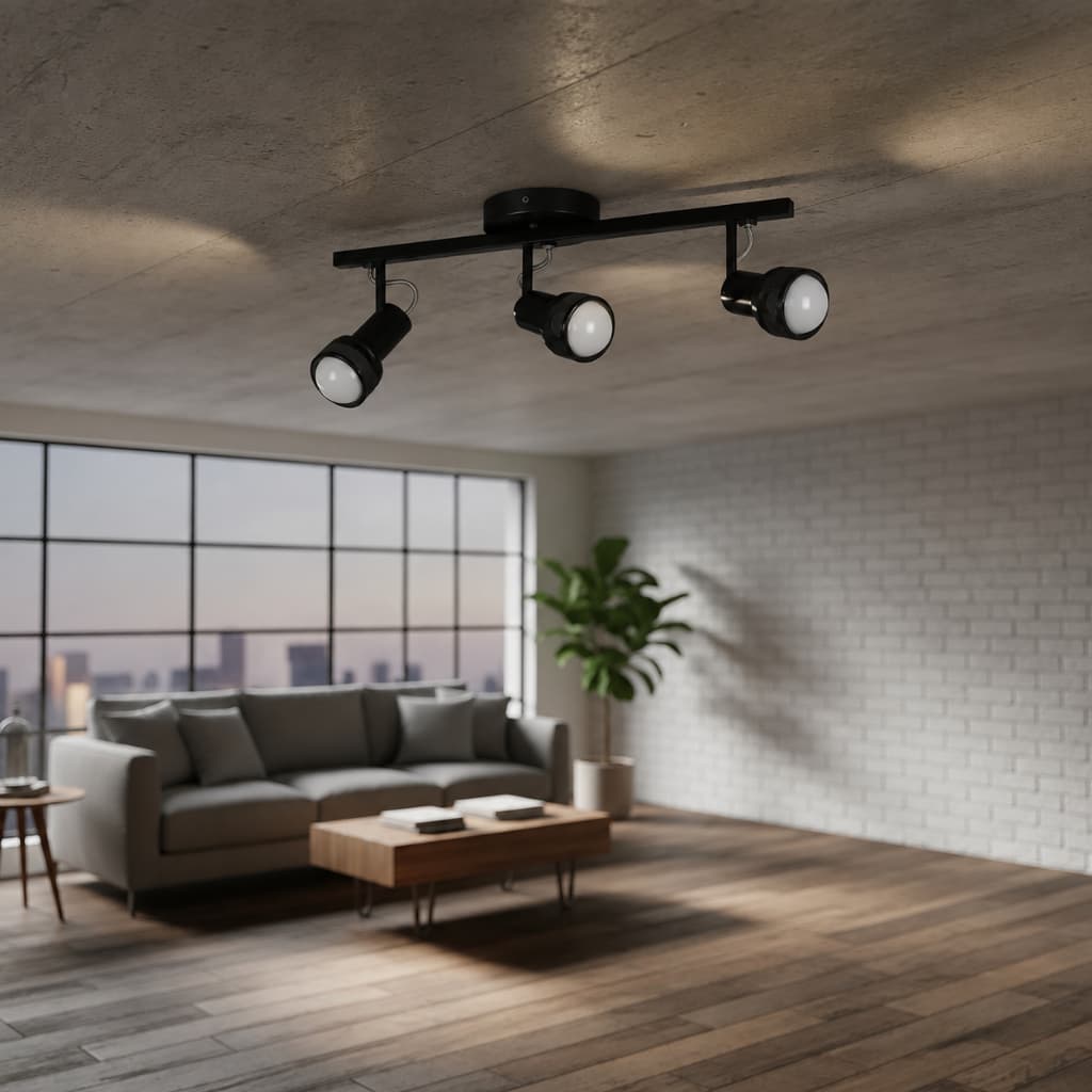 Spot Trilho Alumínio 3 Lâmpadas LED E27 Direcionável Bivolt para Sala Cozinha Loja