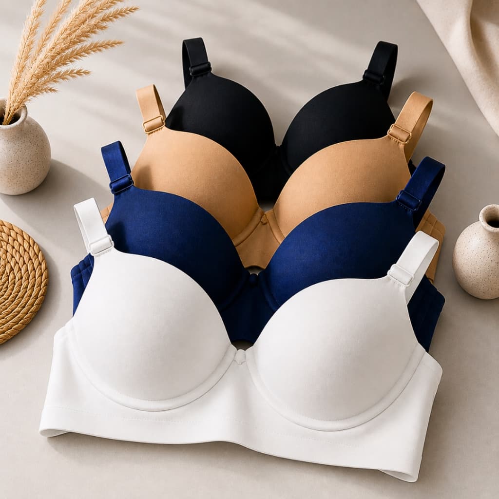 Kit C/4 Sutiãs Liso Reforçado Premium Com Bojo Básico Alça Reforçada Fábrica PROMOÇÃO Adulto/PPP