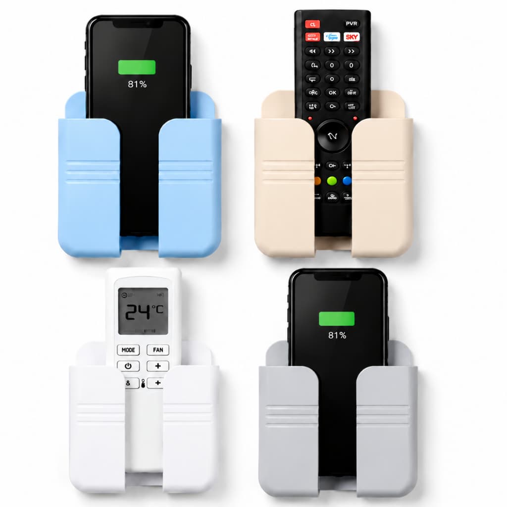 Kit Com 4 Suportes De Parede Multifuncional Para Controle Remoto Celular Carregador E Acessórios
