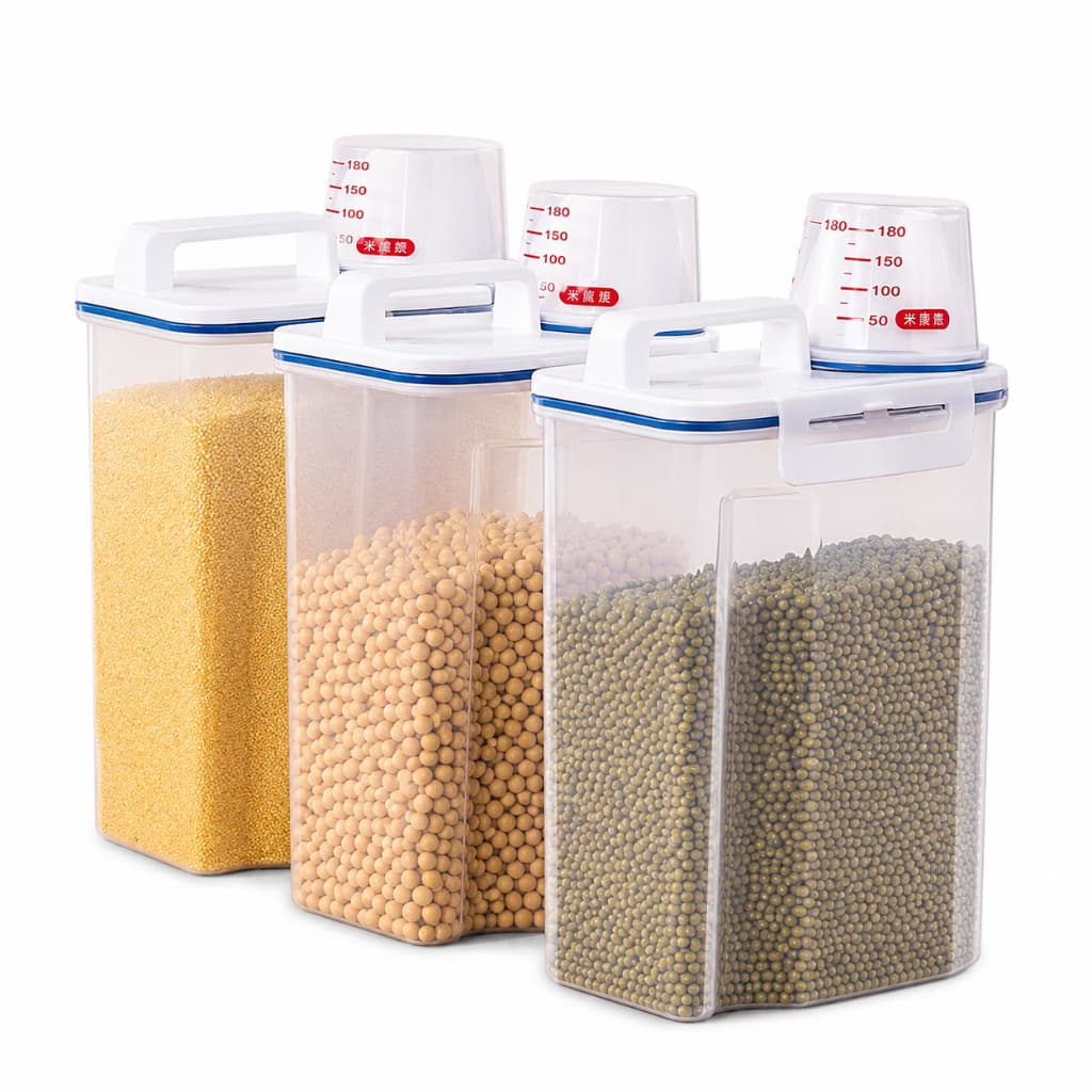 Kit 2 Pote Hermético 2 Litros com Copo Medidor Organizador de Mantimentos Arroz Feijão e Cereais