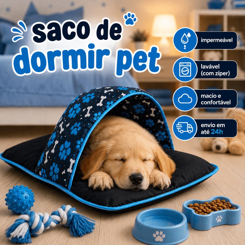 Cama Toca Pet Saco de Dormir para Cachorro e Gato Impermeável Lavável com Zíper