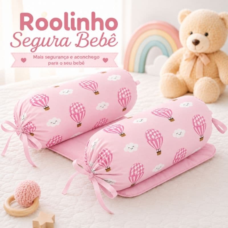 Rolinho segura bebê - lateral berço - suporte para dormir, várias estampas