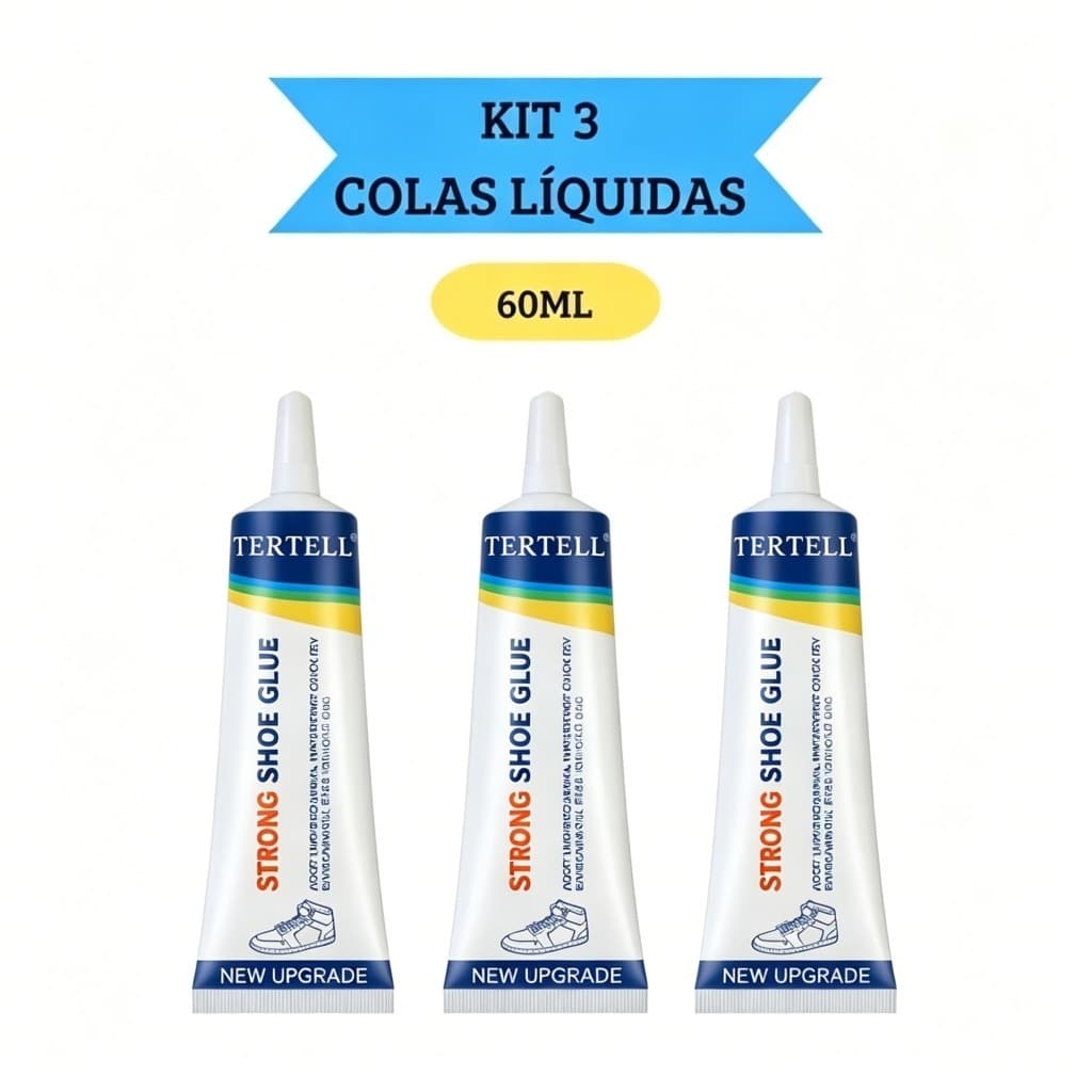Kit 3 Colas Transparentes para Reparo de Sapatos 60ml – Adesivo à Prova d’Água para Solas, Saltos e Bolsas