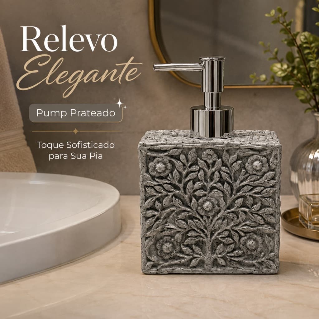 Dispenser de Sabonete Líquido Decorativo com Acabamento em Relevo, Porta Sabonete Líquido para Banheiro e Lavabo
