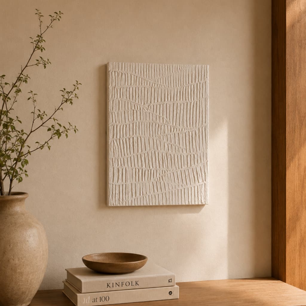 Quadro em Tela Texturizada Relevo 3D 30x40cm Arte Abstrata Branca Artesanal Personalizada