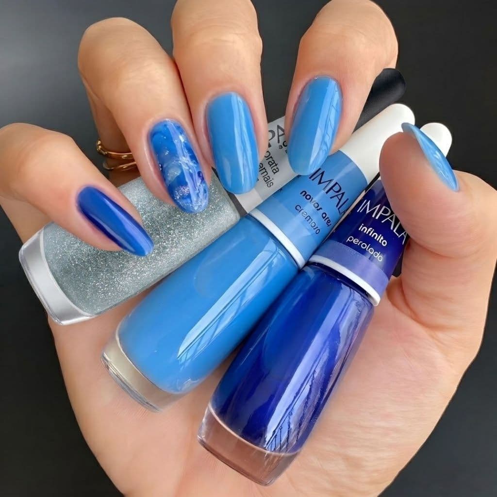 Kit 3 Esmaltes Risqué Misturinha Tons Azul Glitter Esmalte Atacado Impala